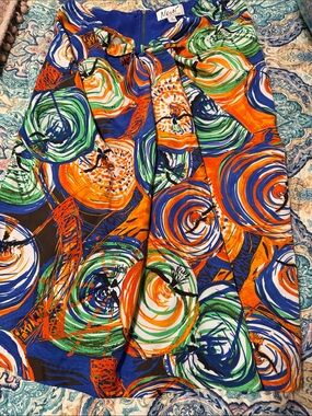 Macy's Multi-Color Swirl Print Top - Blue, Orange & Green Accents